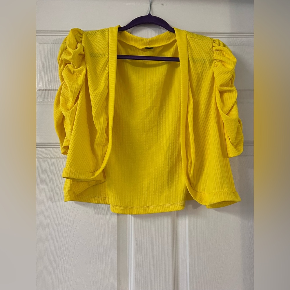 Vibrant Yellow Ruched Sleeve Blazer